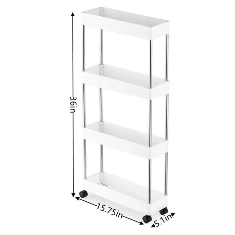 4 Tier Slim Storage Cart Narrow Shelving Unit Organizer Slide Out Storage